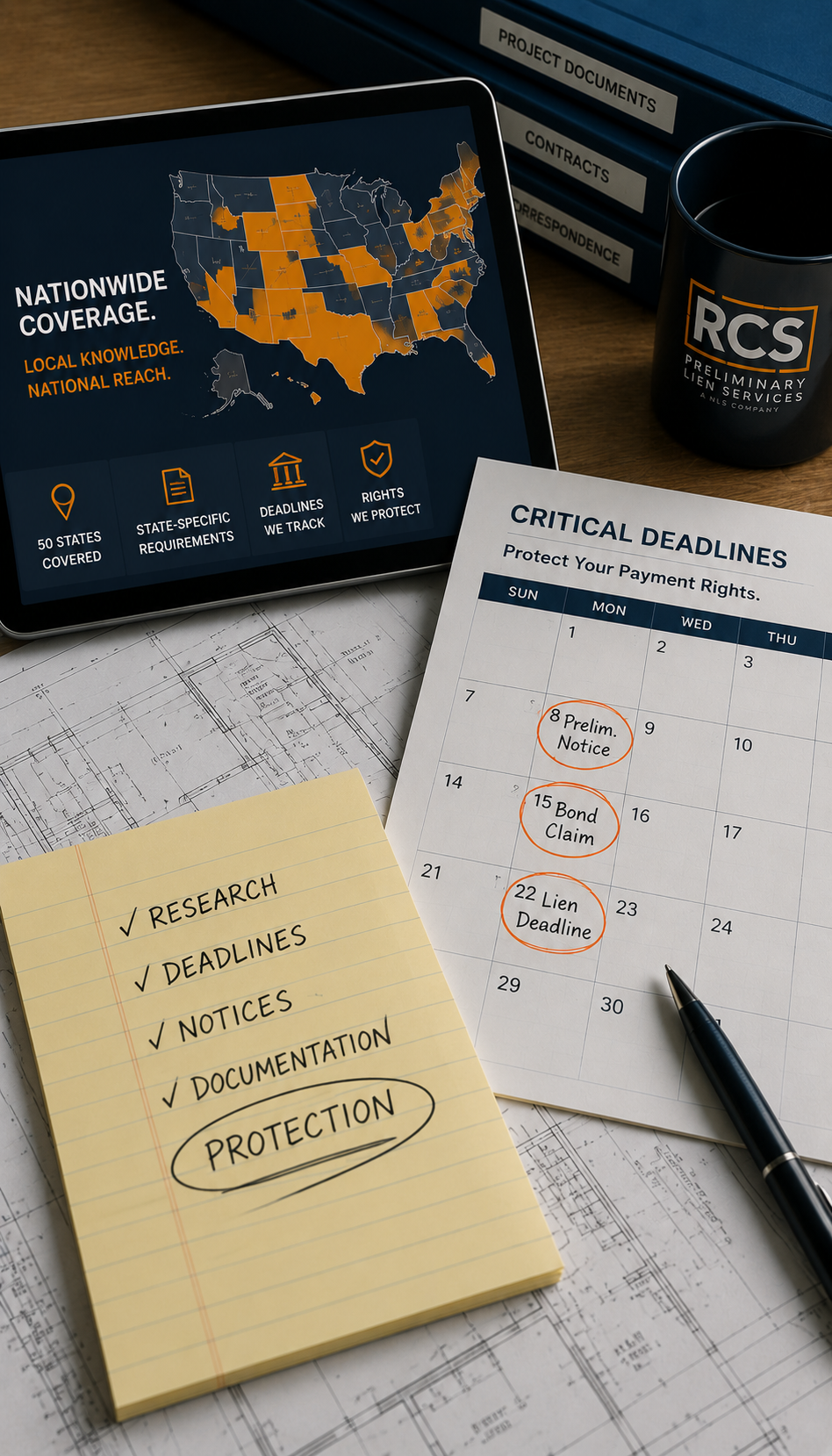 RCS specialists reviewing construction plans with a client